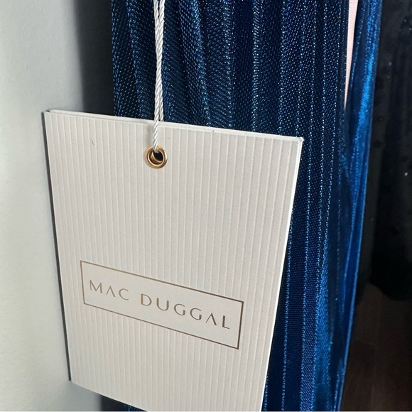 Mac Duggal PLUNGE NECK PLEATED METALLIC GOWN 50640 Sapphire NEW Size 12 - Picture 7 of 8